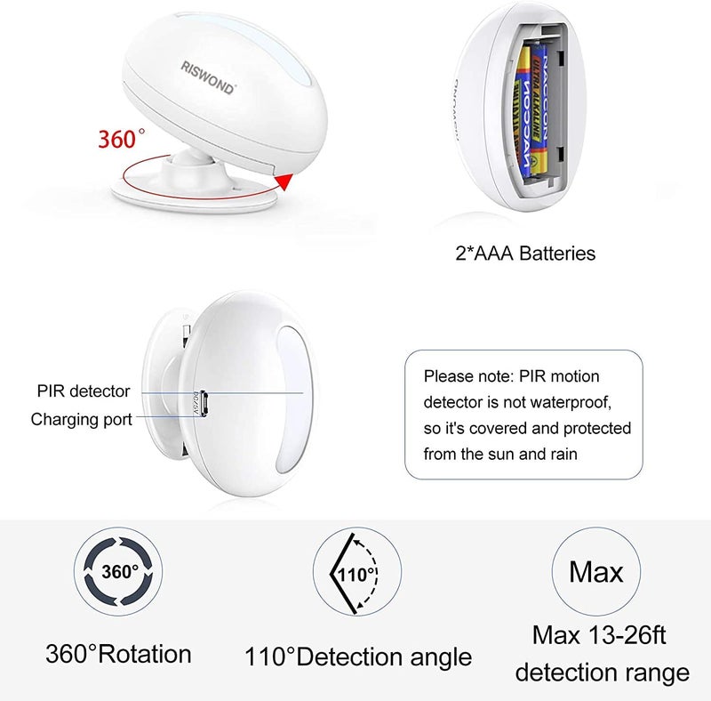 AMHEY Wireless Motion Sensor Door Chime: Business Entry Doorbell Indoor Motion Detector Alarm Buzzer Store Entrance Alert Bell (1000Ft Range, 32 Tunes, 5 Level Volume) 1 sensors 2 Receiver - Image 3